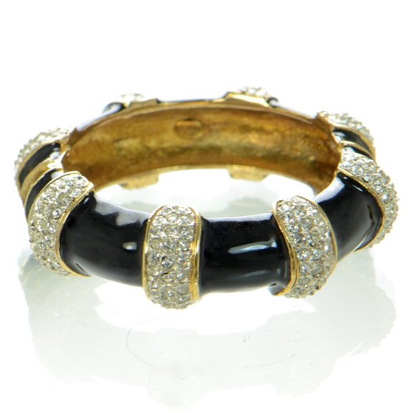 Kenneth Jay Lane 22K Gold Plated Enamel & Simulated Topaz Elephant Bangle Bracelet